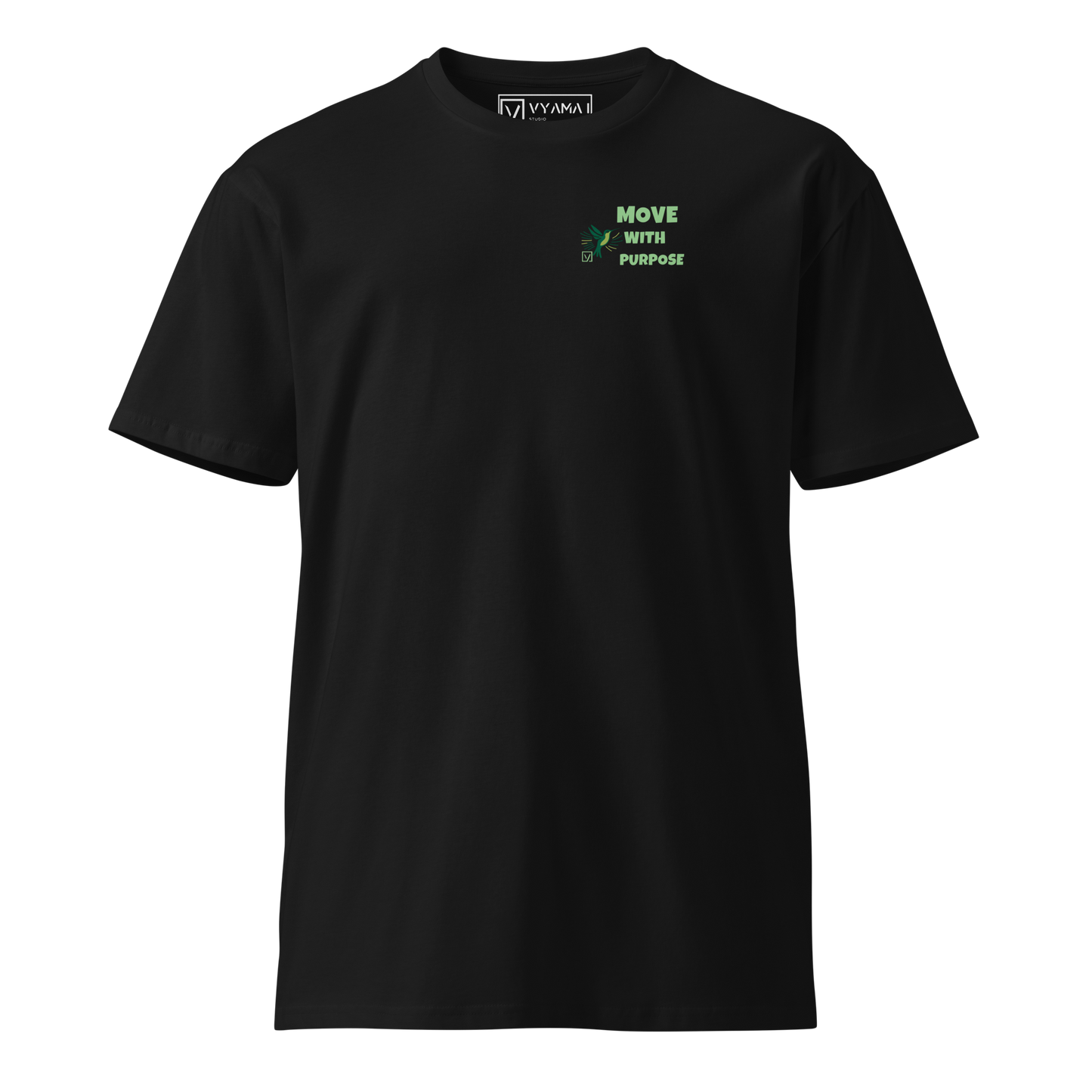 MOVE WITH PURPOSE TEE – HUMMINGBIRD EDITION (Black & White · Core Fit)