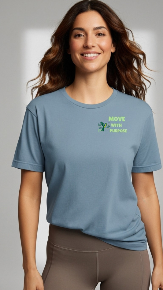 MOVE WITH PURPOSE TEE – HUMMINGBIRD EDITION Lightweight (Blue Tones · Premium Fit)