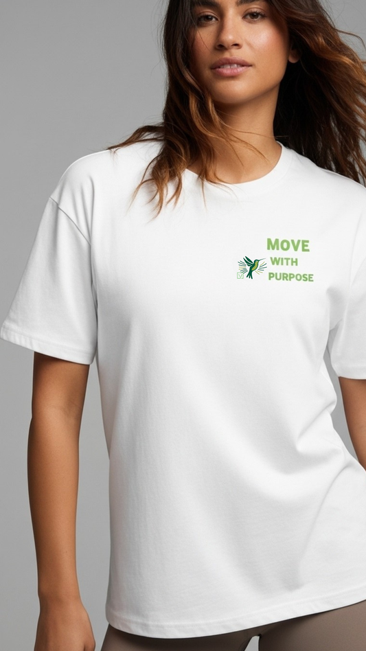 MOVE WITH PURPOSE TEE – HUMMINGBIRD EDITION (Black & White · Core Fit)