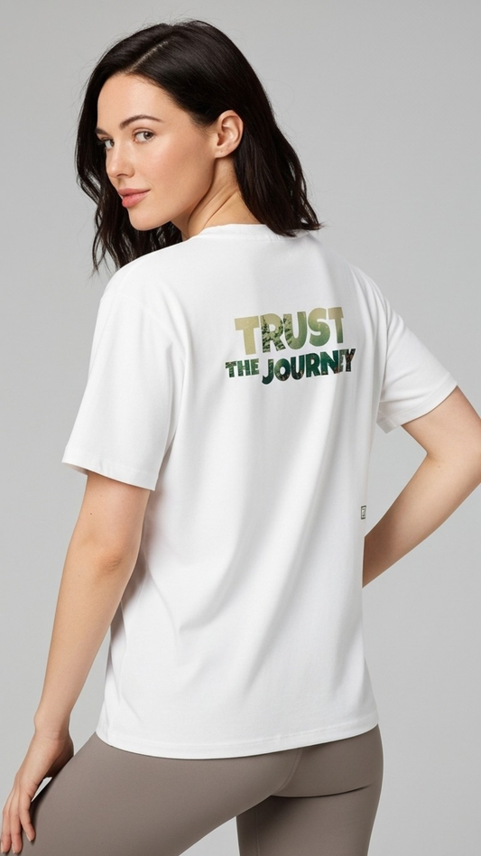Trust The Journey Tee – Structured Edition (White & Black · Core Fit)